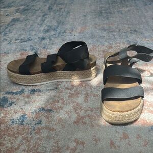 Black Strappy Espadrille Sandals